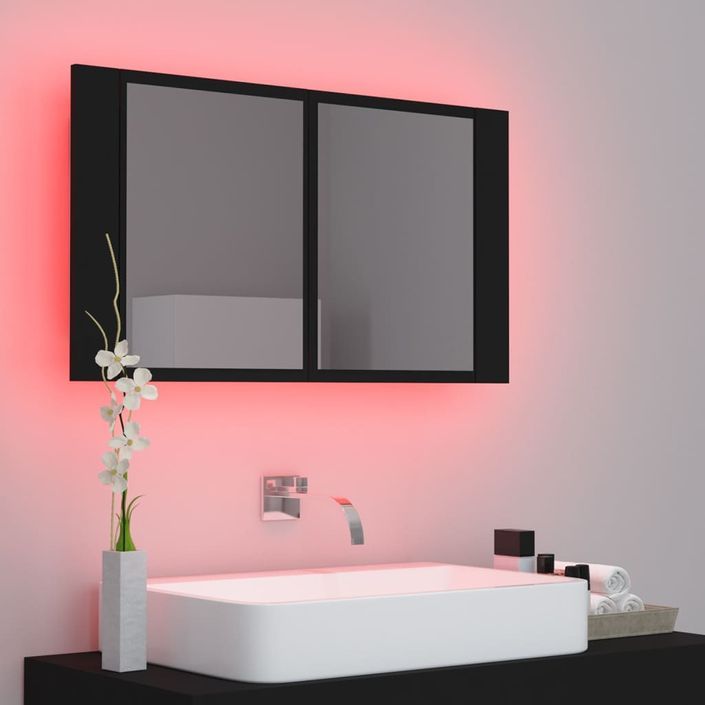 Armoire de salle de bain à miroir à LED Noir 80x12x45 cm - Photo n°5