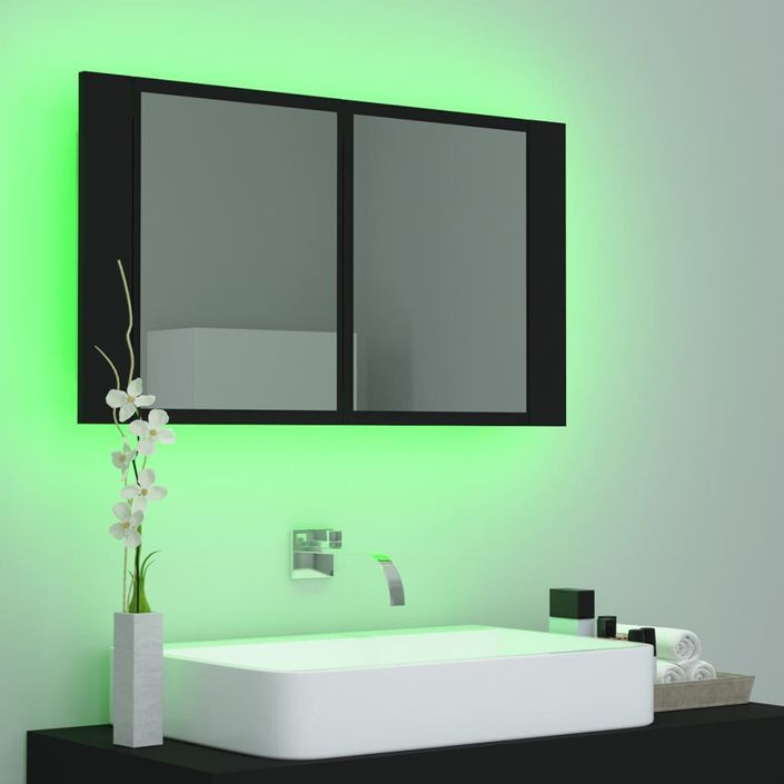 Armoire de salle de bain à miroir à LED Noir 80x12x45 cm - Photo n°6