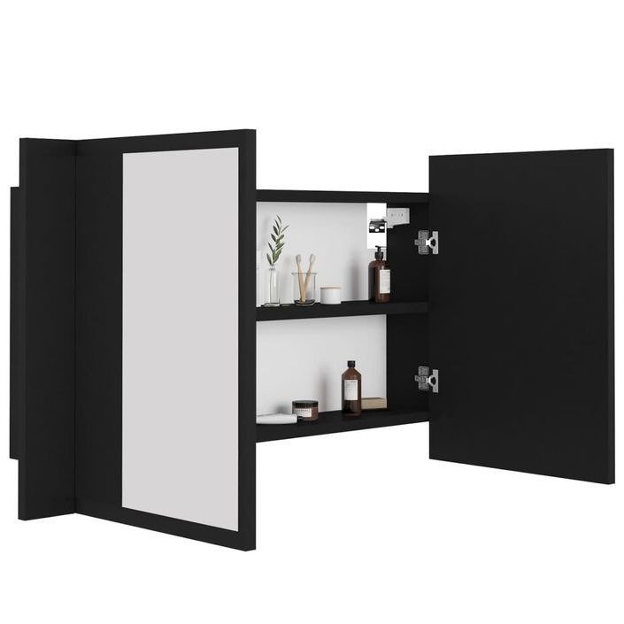 Armoire de salle de bain à miroir à LED Noir 80x12x45 cm - Photo n°1
