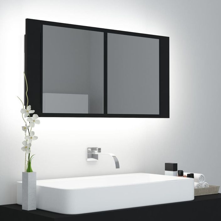 Armoire de salle de bain à miroir à LED Noir 90x12x45 cm - Photo n°3