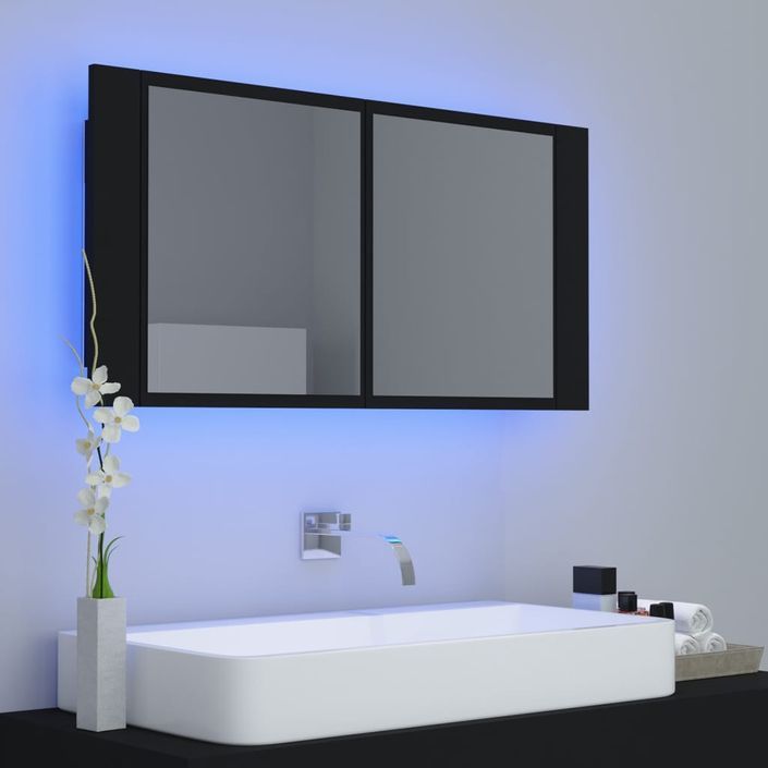 Armoire de salle de bain à miroir à LED Noir 90x12x45 cm - Photo n°4