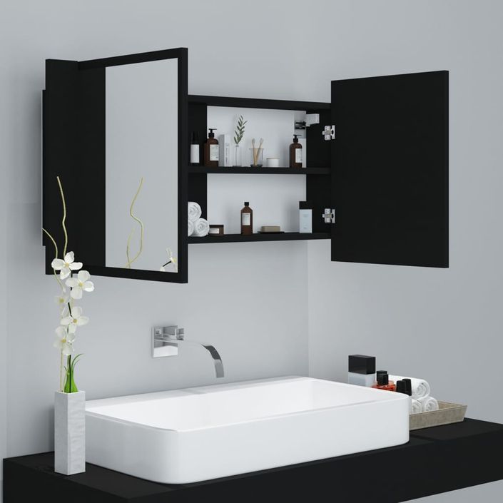 Armoire de salle de bain à miroir à LED Noir 90x12x45 cm - Photo n°7