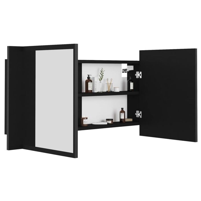 Armoire de salle de bain à miroir à LED Noir 90x12x45 cm - Photo n°1