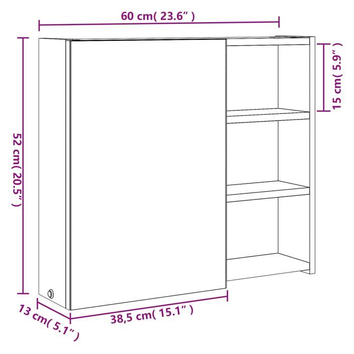 Armoire de salle de bain à miroir avec LED blanc 60x13x52 cm - Photo n°12