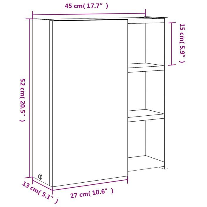 Armoire de salle de bain à miroir avec LED chêne 45x13x52 cm - Photo n°12