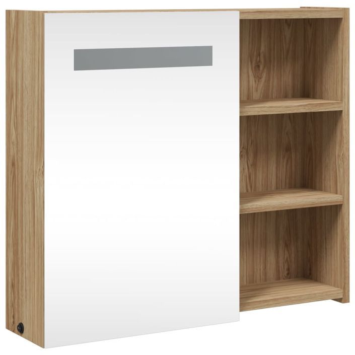 Armoire de salle de bain à miroir avec LED chêne 60x13x52 cm - Photo n°4