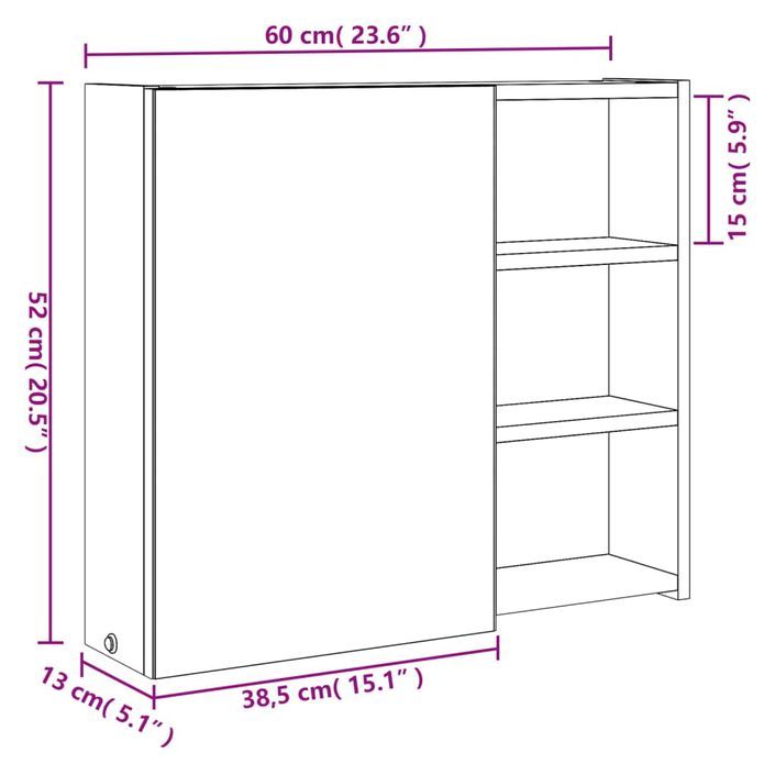 Armoire de salle de bain à miroir avec LED chêne 60x13x52 cm - Photo n°12