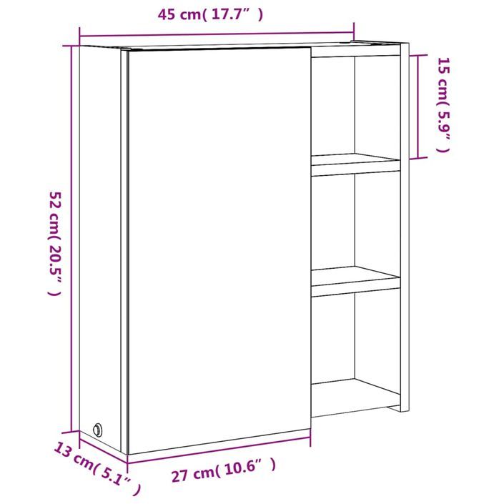 Armoire de salle de bain à miroir avec LED noir 45x13x52 cm - Photo n°12