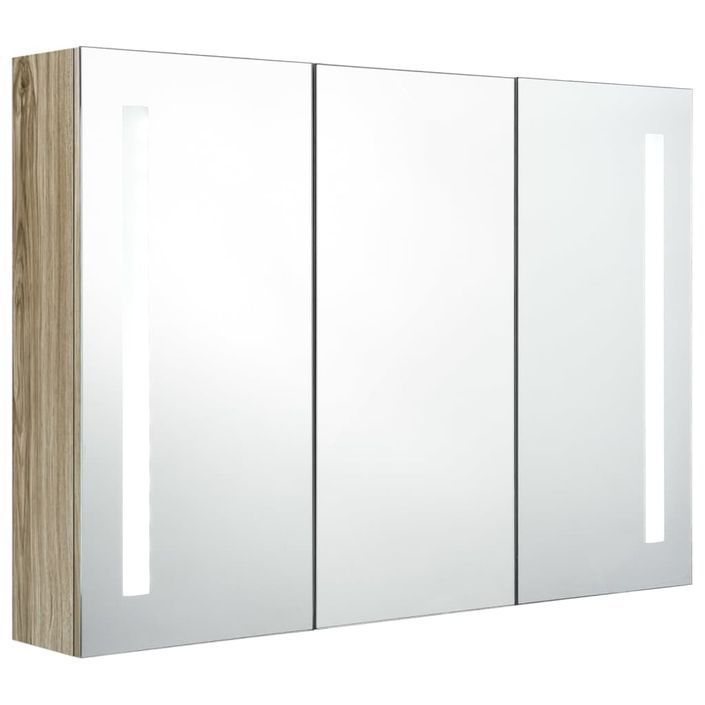 Armoire de salle de bain à miroir LED 89x14x62 cm Chêne - Photo n°1