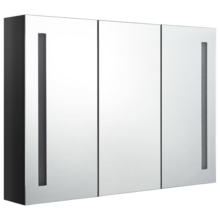Armoire de salle de bain à miroir LED 89x14x62 cm Noir brillant - Photo n°1