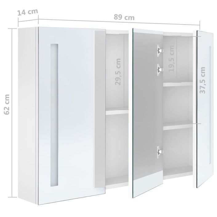 Armoire de salle de bain à miroir LED 89x14x62cm Blanc brillant - Photo n°8