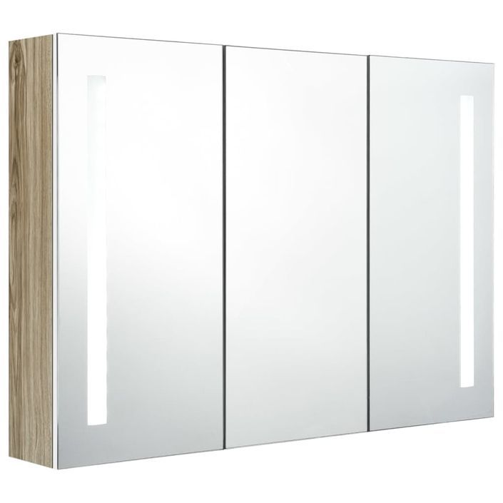 Armoire de salle de bain à miroir LED 89x14x62cm Blanc et chêne - Photo n°1