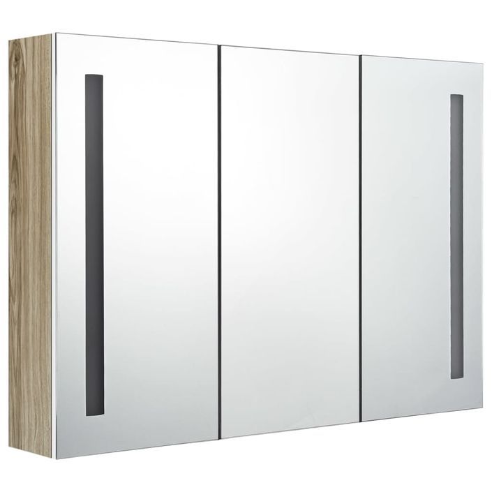 Armoire de salle de bain à miroir LED 89x14x62cm Blanc et chêne - Photo n°4