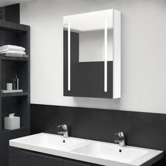 Armoire de salle de bain à miroir LED Blanc brillant 50x13x70cm 2 - Photo n°2