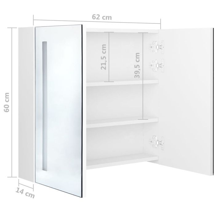 Armoire de salle de bain à miroir LED Blanc brillant 62x14x60cm - Photo n°8