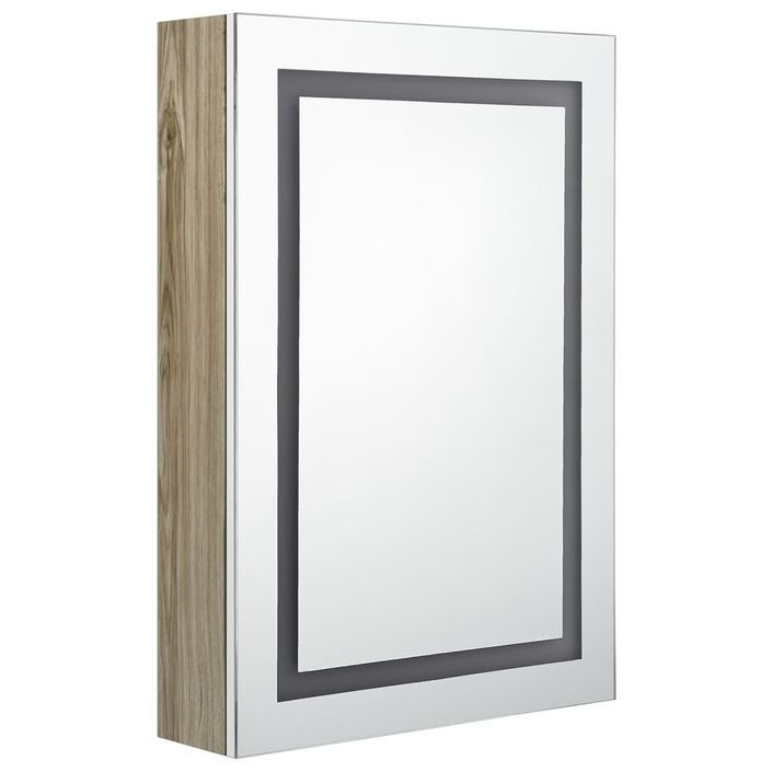 Armoire de salle de bain à miroir LED Blanc et chêne 50x13x70cm 2 - Photo n°3