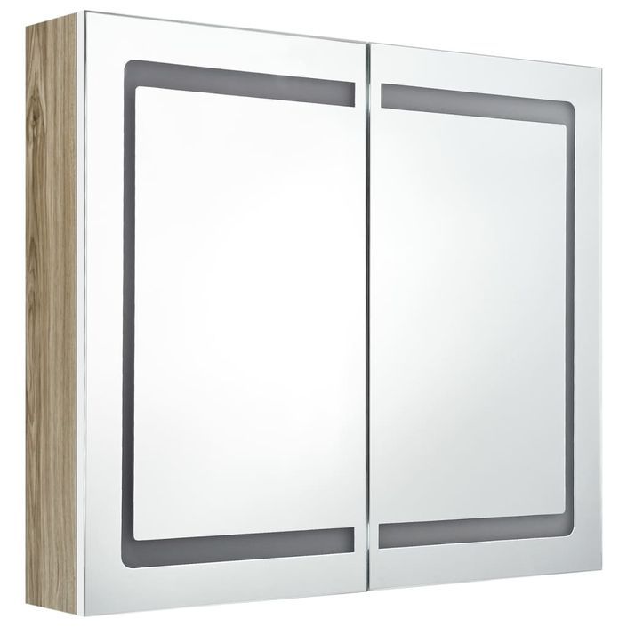 Armoire de salle de bain à miroir LED Blanc et chêne 80x12x68cm - Photo n°3