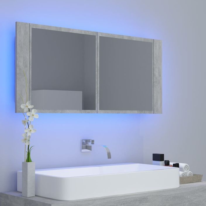 Armoire de salle de bain à miroir LED Gris béton 100x12x45 cm - Photo n°5