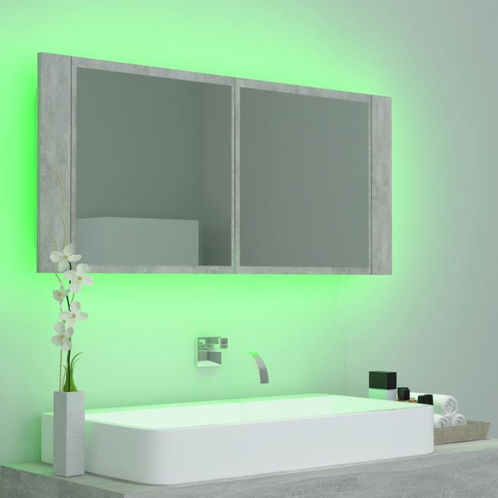 Armoire de salle de bain à miroir LED Gris béton 100x12x45 cm - Photo n°7