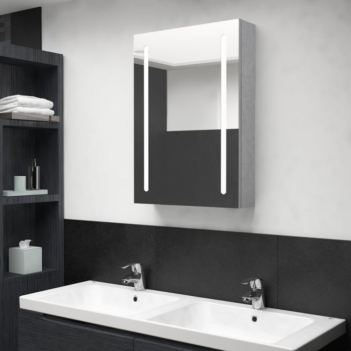 Armoire de salle de bain à miroir LED Gris béton 50x13x70 cm - Photo n°2