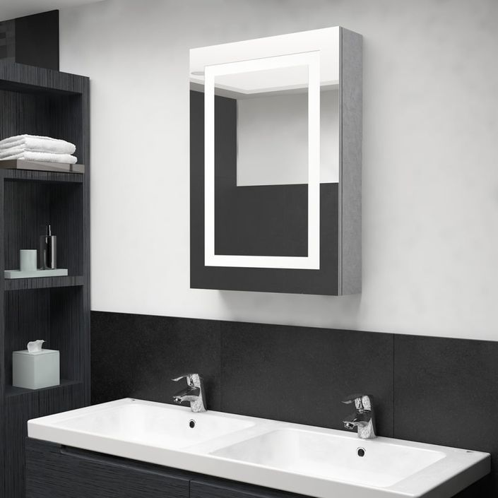 Armoire de salle de bain à miroir LED Gris béton 50x13x70 cm 2 - Photo n°2