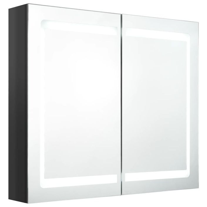 Armoire de salle de bain à miroir LED Noir brillant 80x12x68 cm - Photo n°3