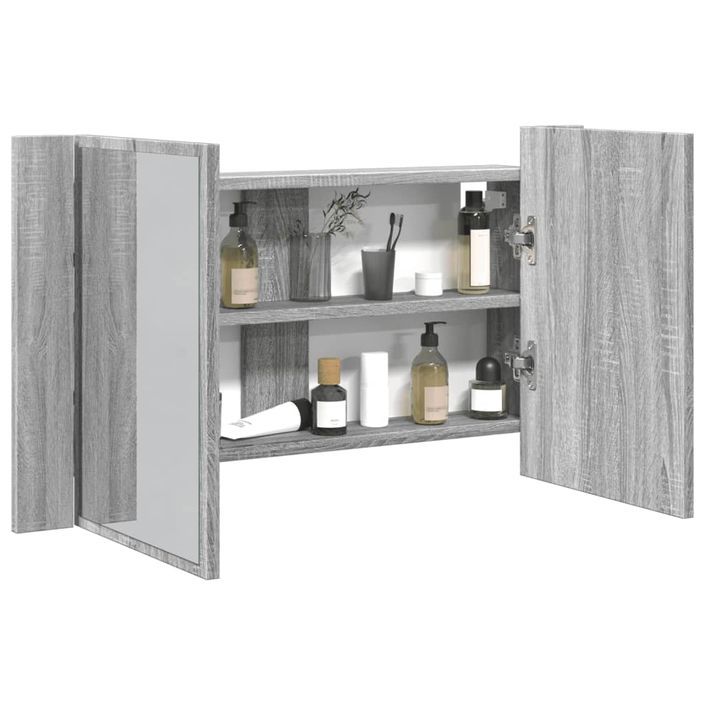 Armoire de salle de bain à miroir LED sonoma gris 80x12x45 cm - Photo n°1