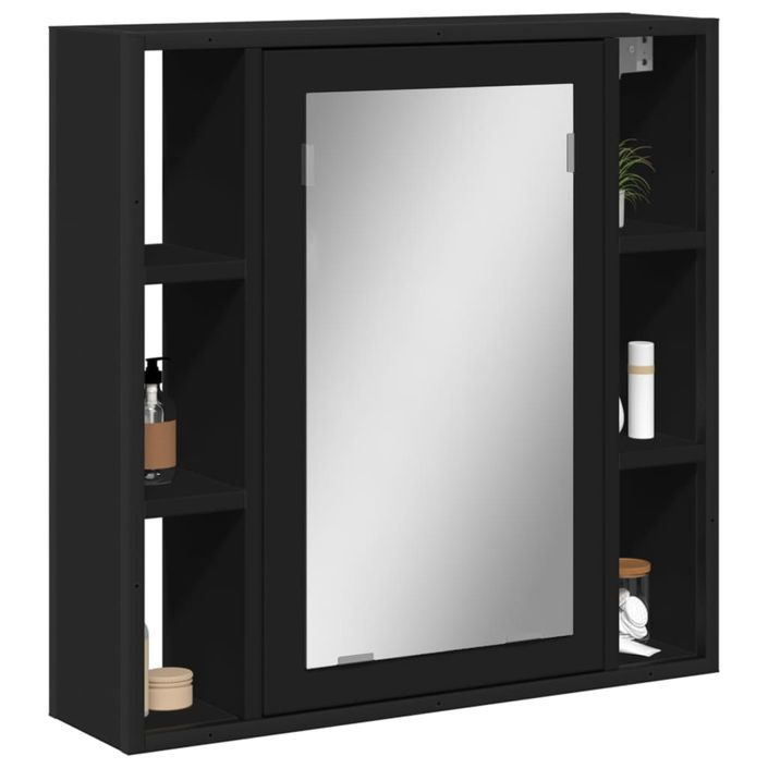 Armoire de salle de bain à miroir noir bois d'ingénierie - Photo n°1