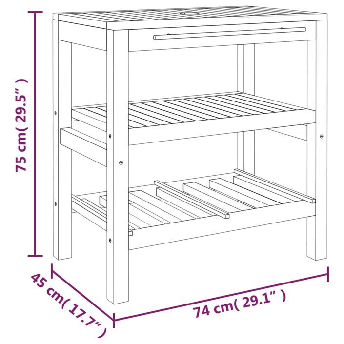 Armoire de salle de bain avec 2 étagères 74x45x75cm bois massif - Photo n°7