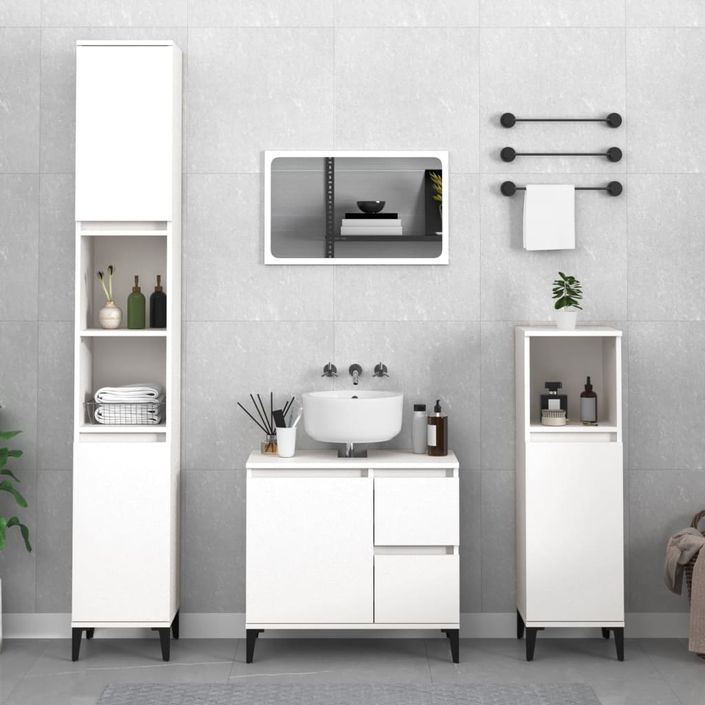 Armoire de salle de bain blanc 30x30x100 cm bois d'ingénierie - Photo n°1