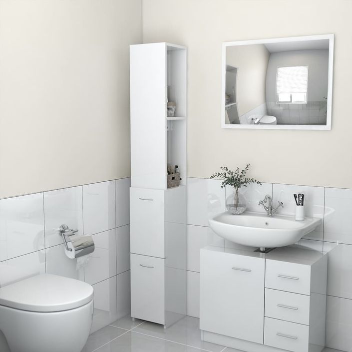 Colonne de salle de bain Blanc brillant 25x25x170 cm - Photo n°2