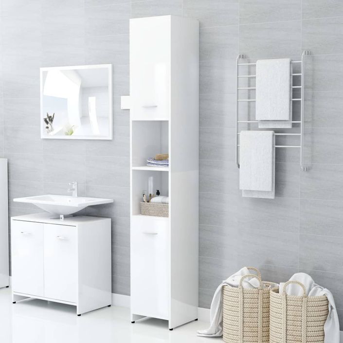 Armoire de salle de bain Blanc brillant 30x30x183,5cm - Photo n°2