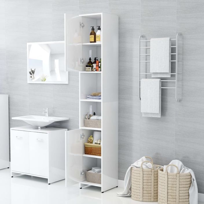 Armoire de salle de bain Blanc brillant 30x30x183,5cm - Photo n°3