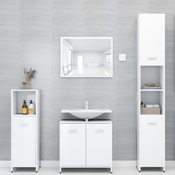 Armoire de salle de bain Blanc brillant 30x30x183,5cm - Photo n°5