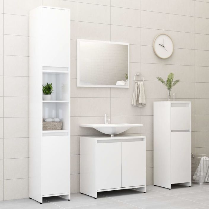 Armoire de salle de bain Blanc brillant 30x30x95 cm - Photo n°4