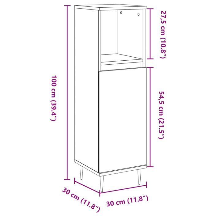 Armoire de salle de bain chêne artisanal 30x30x100 cm - Photo n°11