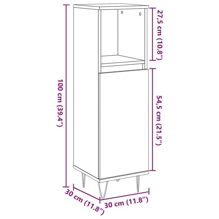 Armoire de salle de bain chêne artisanal 30x30x100 cm - Photo n°10