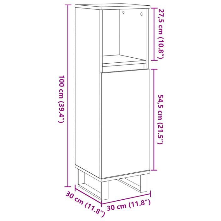 Armoire de salle de bain chêne artisanal 30x30x100 cm - Photo n°10