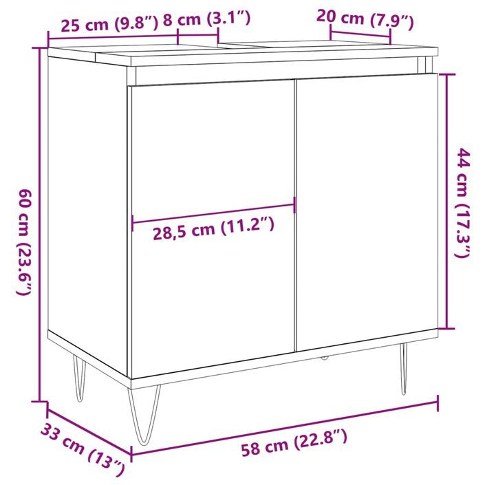 Armoire de salle de bain chêne artisanal 58x33x60 cm - Photo n°10