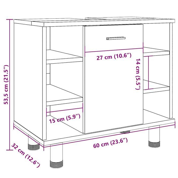 Armoire de salle de bain chêne artisanal 60x32x53,5 cm - Photo n°12