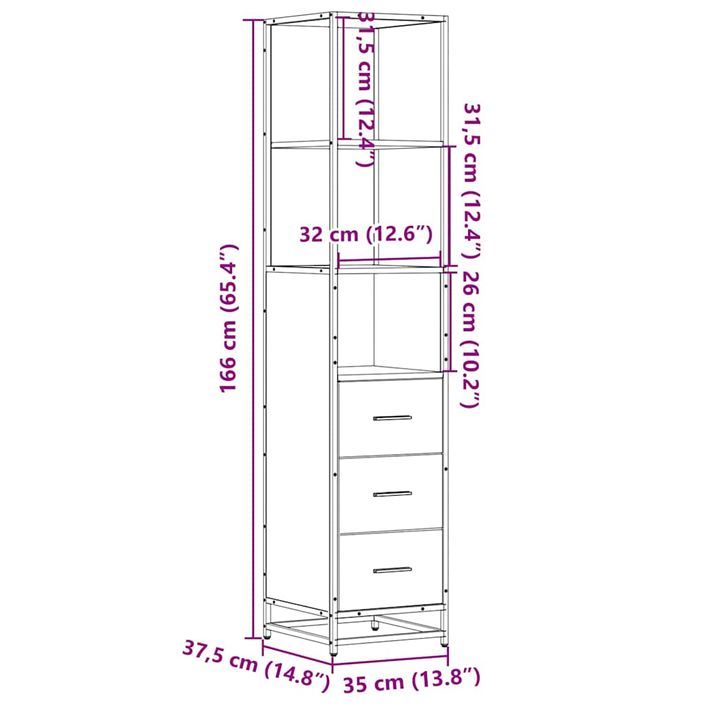 Armoire de salle de bain chêne fumé 35x37,5x166 cm - Photo n°11