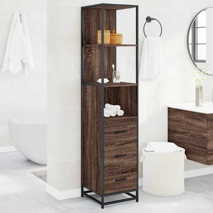 Armoire de salle de bain chêne marron 35x37,5x166 cm - Photo n°4