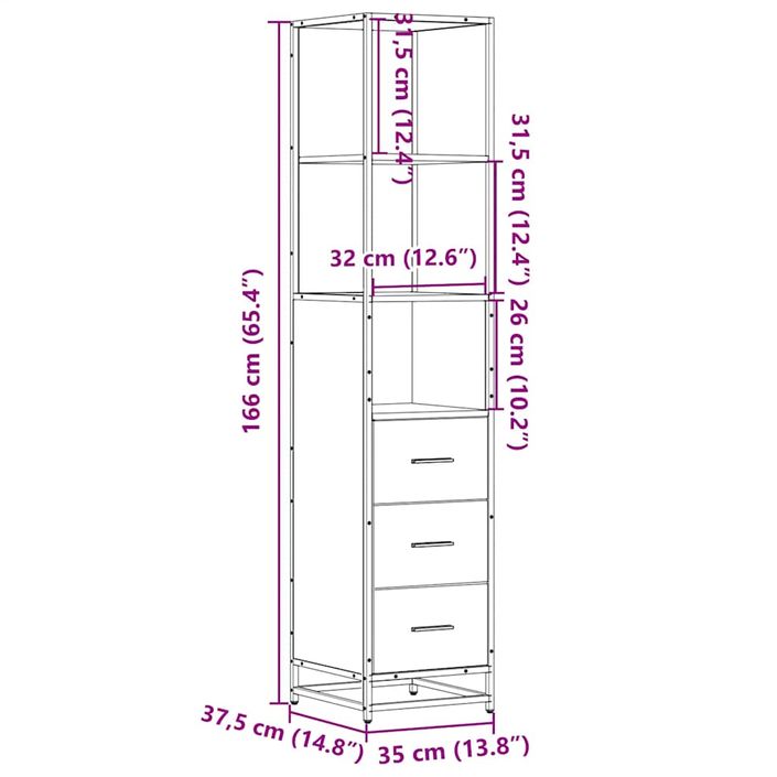 Armoire de salle de bain chêne marron 35x37,5x166 cm - Photo n°11