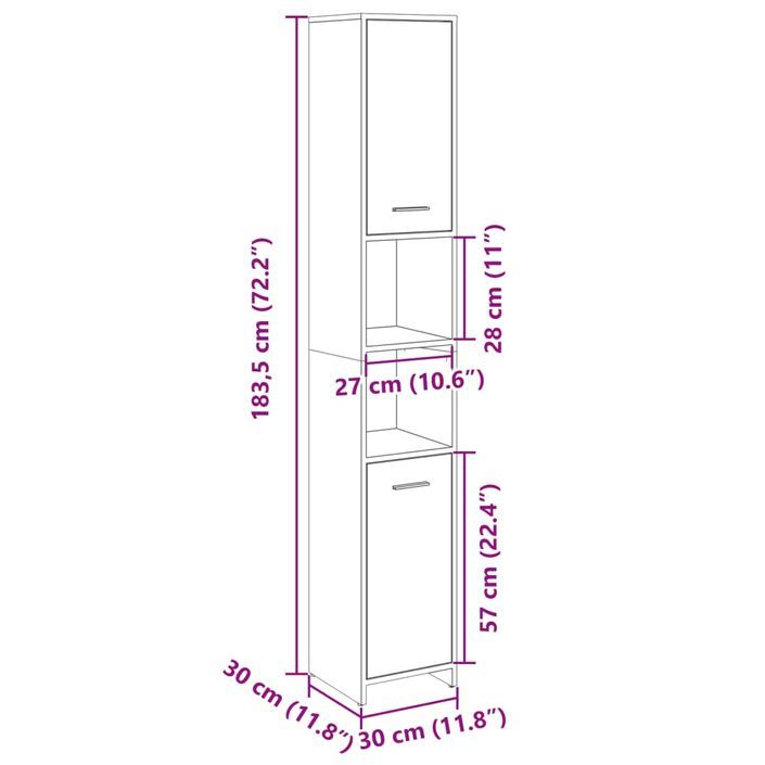 Armoire de salle de bain Chêne sonoma 30x30x183,5 cm - Photo n°10