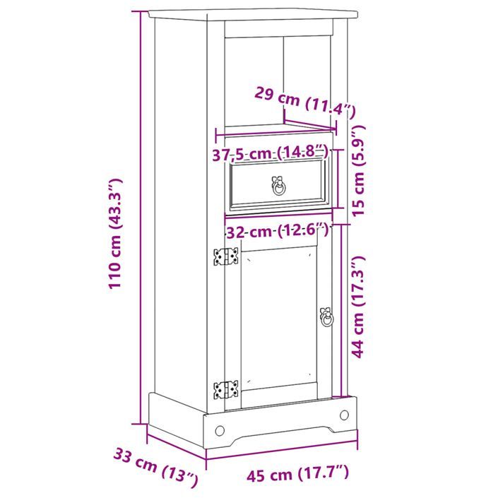 Armoire de salle de bain Corona 45x33x110 cm bois de pin massif - Photo n°10