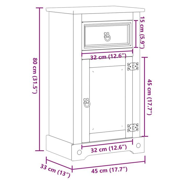 Armoire de salle de bain Corona 45x33x80 cm bois de pin massif - Photo n°10