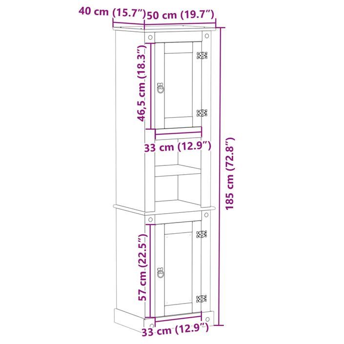 Armoire de salle de bain Corona 50x40x185 cm bois de pin massif - Photo n°9