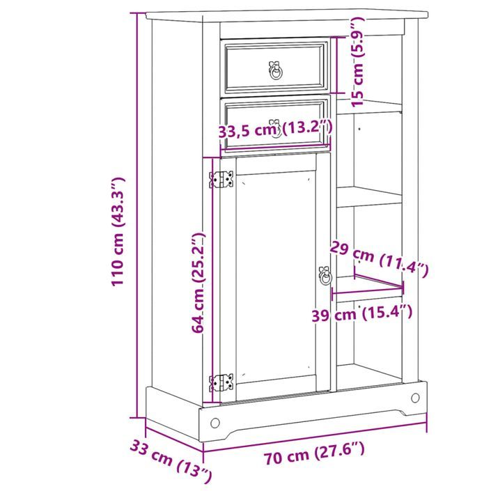 Armoire de salle de bain Corona 70x33x110 cm bois de pin massif - Photo n°10