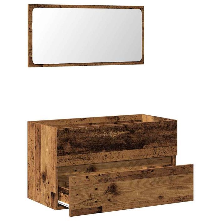 Armoire de salle de bain et miroir vieux bois bois d'ingénierie - Photo n°7