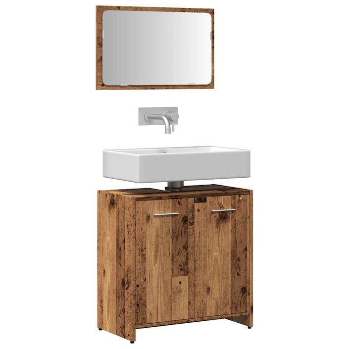 Armoire de salle de bain et miroir vieux bois bois d'ingénierie - Photo n°1